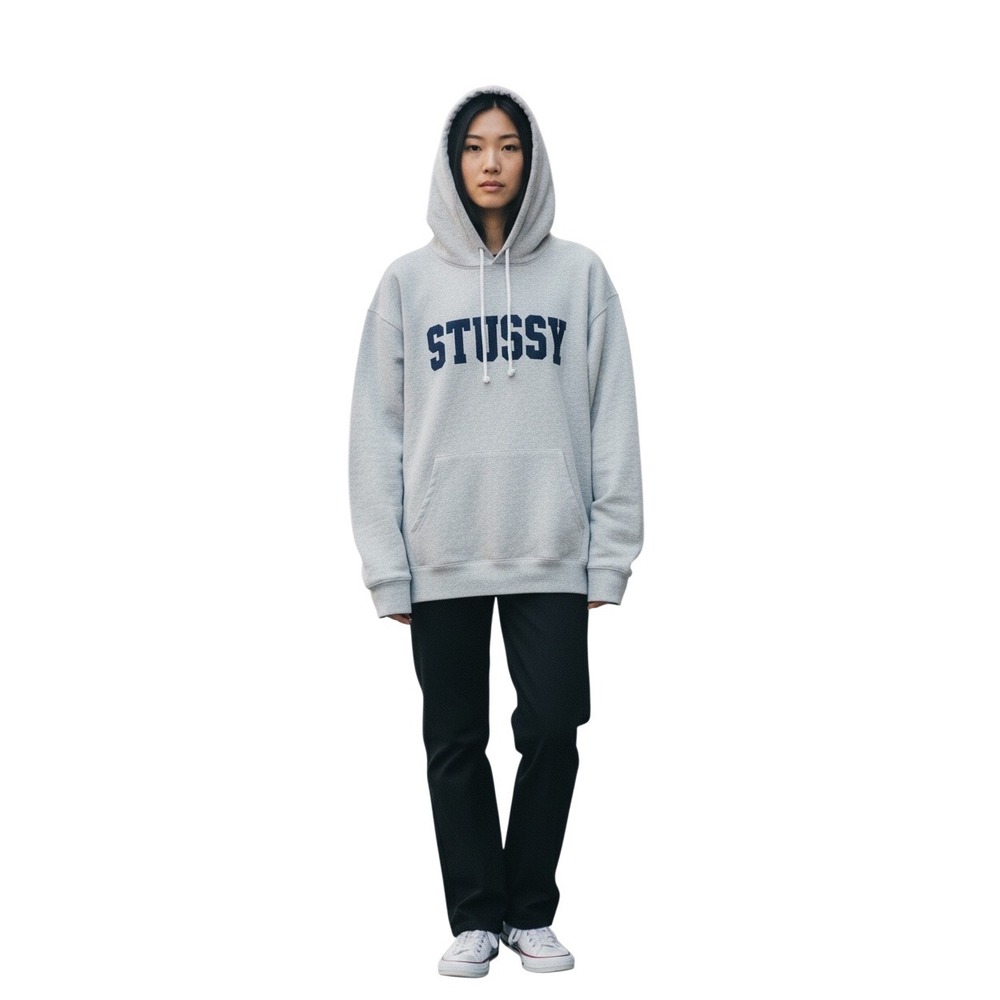 Stussy Womens‎ Heather Grey Collegiate Logo Hoodie Sweatshirt Size Medium